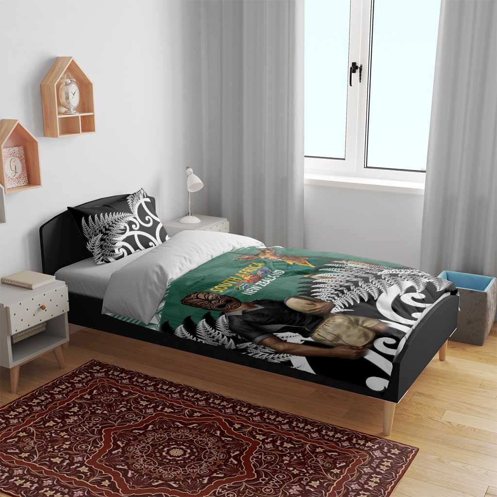 New Zealand South Africa Rugby Bedding Set Springboks Kente All Black Maori Together - Aussie Hoodie