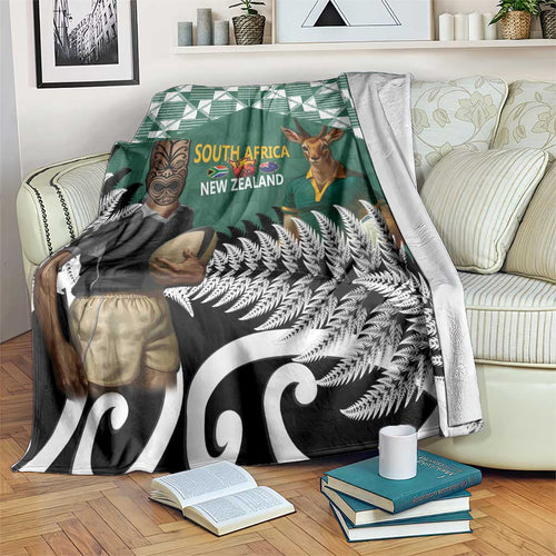New Zealand South Africa Rugby Blanket Springboks Kente All Black Maori Together - Aussie Hoodie