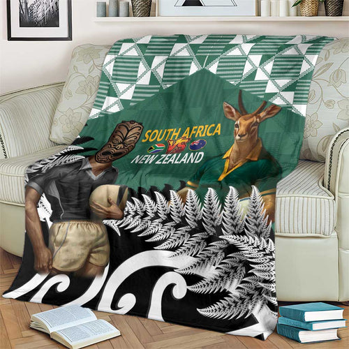 New Zealand South Africa Rugby Blanket Springboks Kente All Black Maori Together - Aussie Hoodie