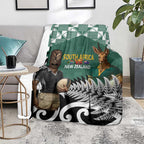 New Zealand South Africa Rugby Blanket Springboks Kente All Black Maori Together - Aussie Hoodie