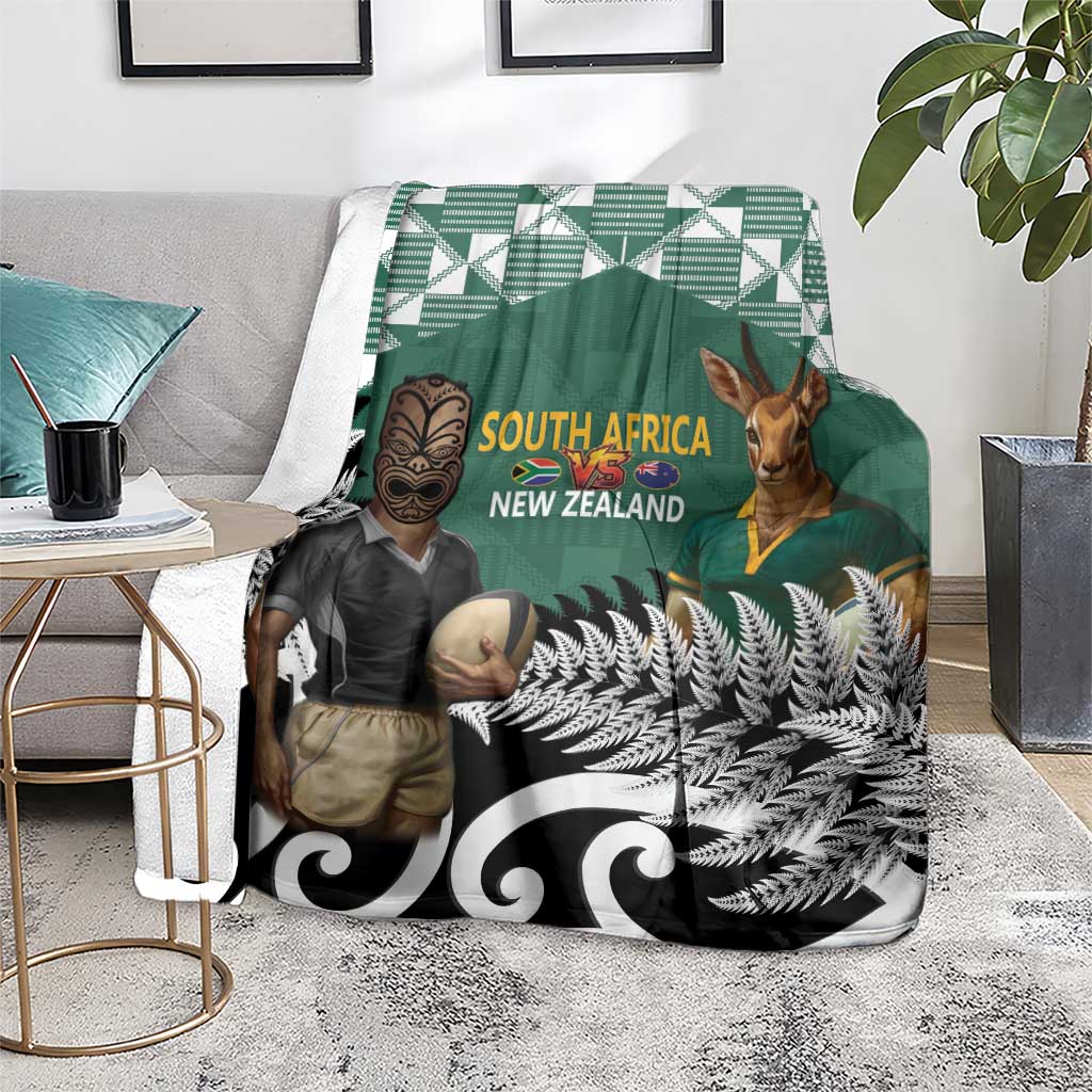 New Zealand South Africa Rugby Blanket Springboks Kente All Black Maori Together - Aussie Hoodie
