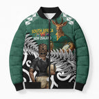 New Zealand South Africa Rugby Custom Bomber Puffer Jacket Springboks Kente All Black Maori Together - Aussie Hoodie