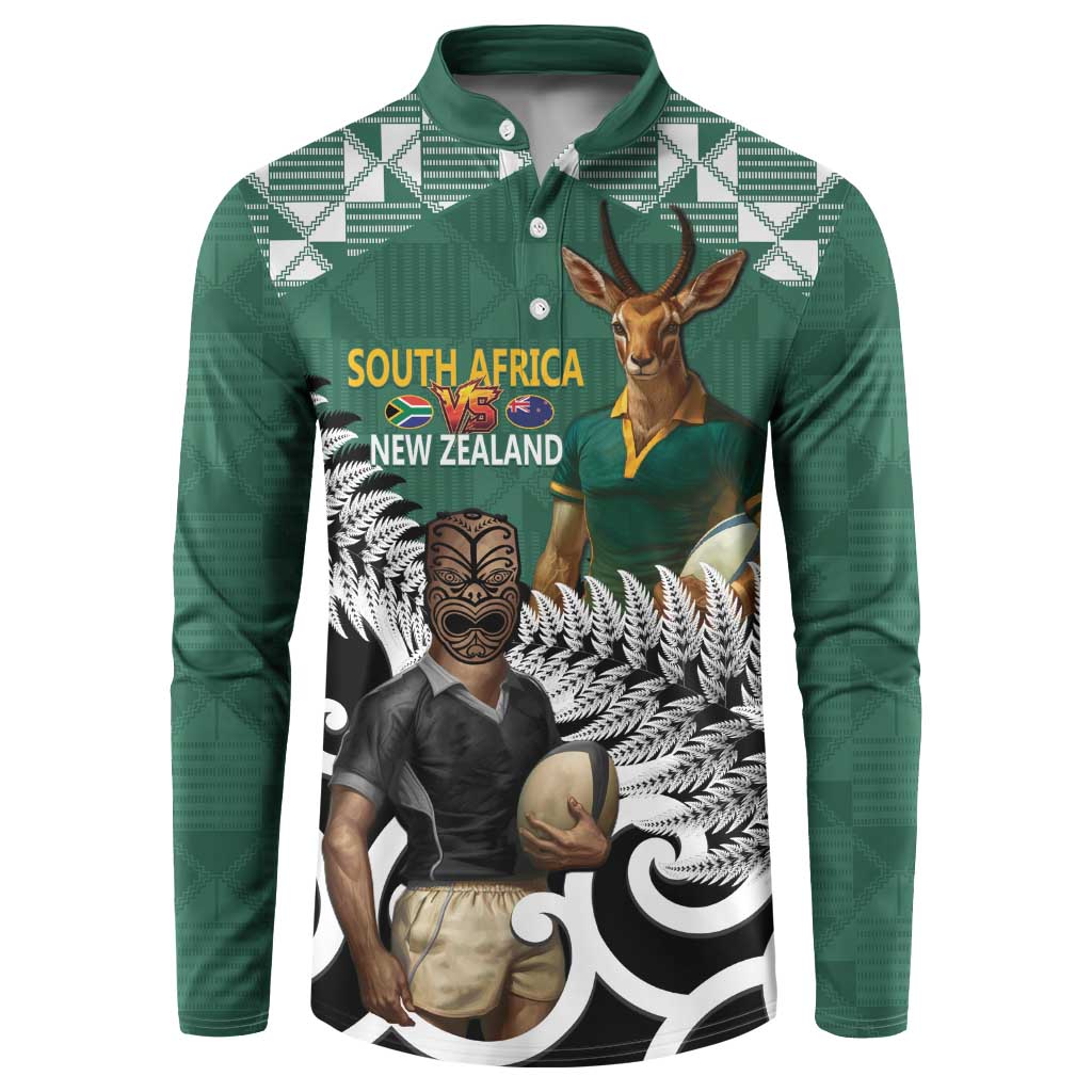 New Zealand South Africa Rugby Custom Button Sweatshirt Springboks Kente All Black Maori Together - Aussie Hoodie