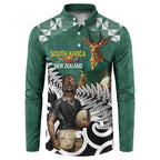 New Zealand South Africa Rugby Custom Button Sweatshirt Springboks Kente All Black Maori Together - Aussie Hoodie