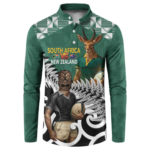 New Zealand South Africa Rugby Custom Button Sweatshirt Springboks Kente All Black Maori Together - Aussie Hoodie