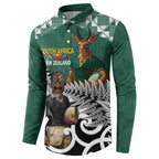 New Zealand South Africa Rugby Custom Button Sweatshirt Springboks Kente All Black Maori Together - Aussie Hoodie