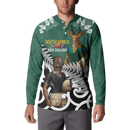 New Zealand South Africa Rugby Custom Button Sweatshirt Springboks Kente All Black Maori Together - Aussie Hoodie