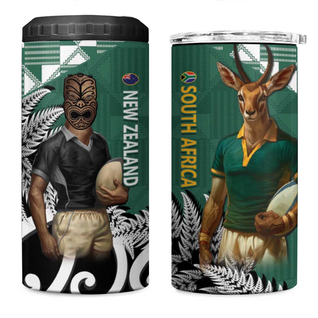 New Zealand South Africa Rugby 4 in 1 Can Cooler Tumbler Springboks Kente All Black Maori Together - Aussie Hoodie