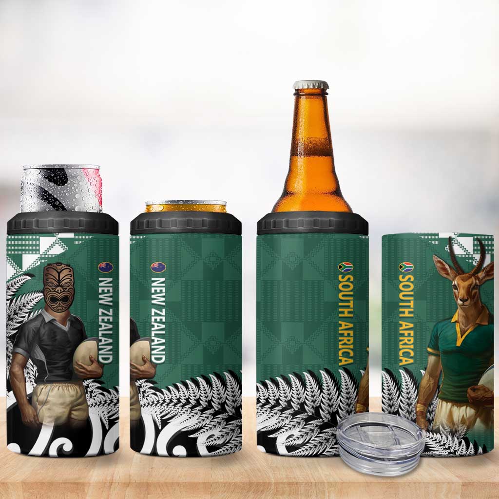 New Zealand South Africa Rugby 4 in 1 Can Cooler Tumbler Springboks Kente All Black Maori Together - Aussie Hoodie