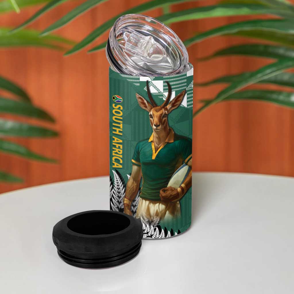 New Zealand South Africa Rugby 4 in 1 Can Cooler Tumbler Springboks Kente All Black Maori Together - Aussie Hoodie