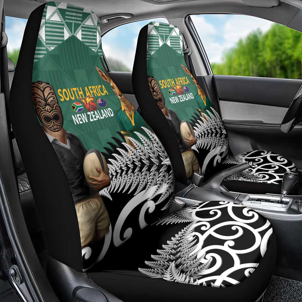New Zealand South Africa Rugby Car Seat Cover Springboks Kente All Black Maori Together - Aussie Hoodie