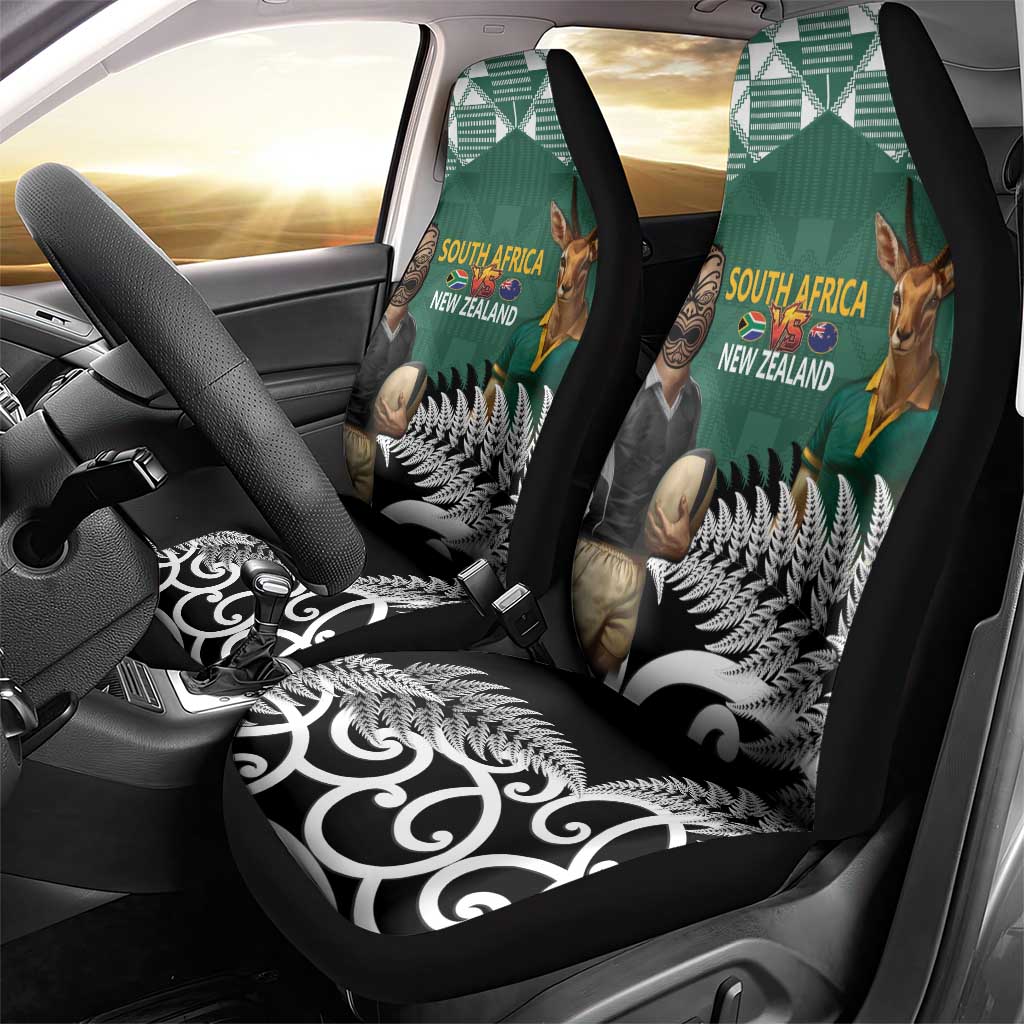 New Zealand South Africa Rugby Car Seat Cover Springboks Kente All Black Maori Together - Aussie Hoodie