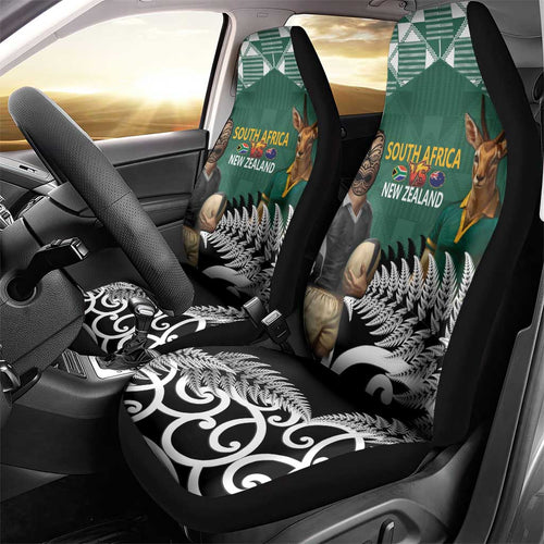 New Zealand South Africa Rugby Car Seat Cover Springboks Kente All Black Maori Together - Aussie Hoodie