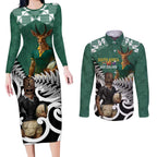 New Zealand South Africa Rugby Custom Couples Matching Long Sleeve Bodycon Dress and Long Sleeve Button Shirt Springboks Kente All Black Maori Together - Aussie Hoodie