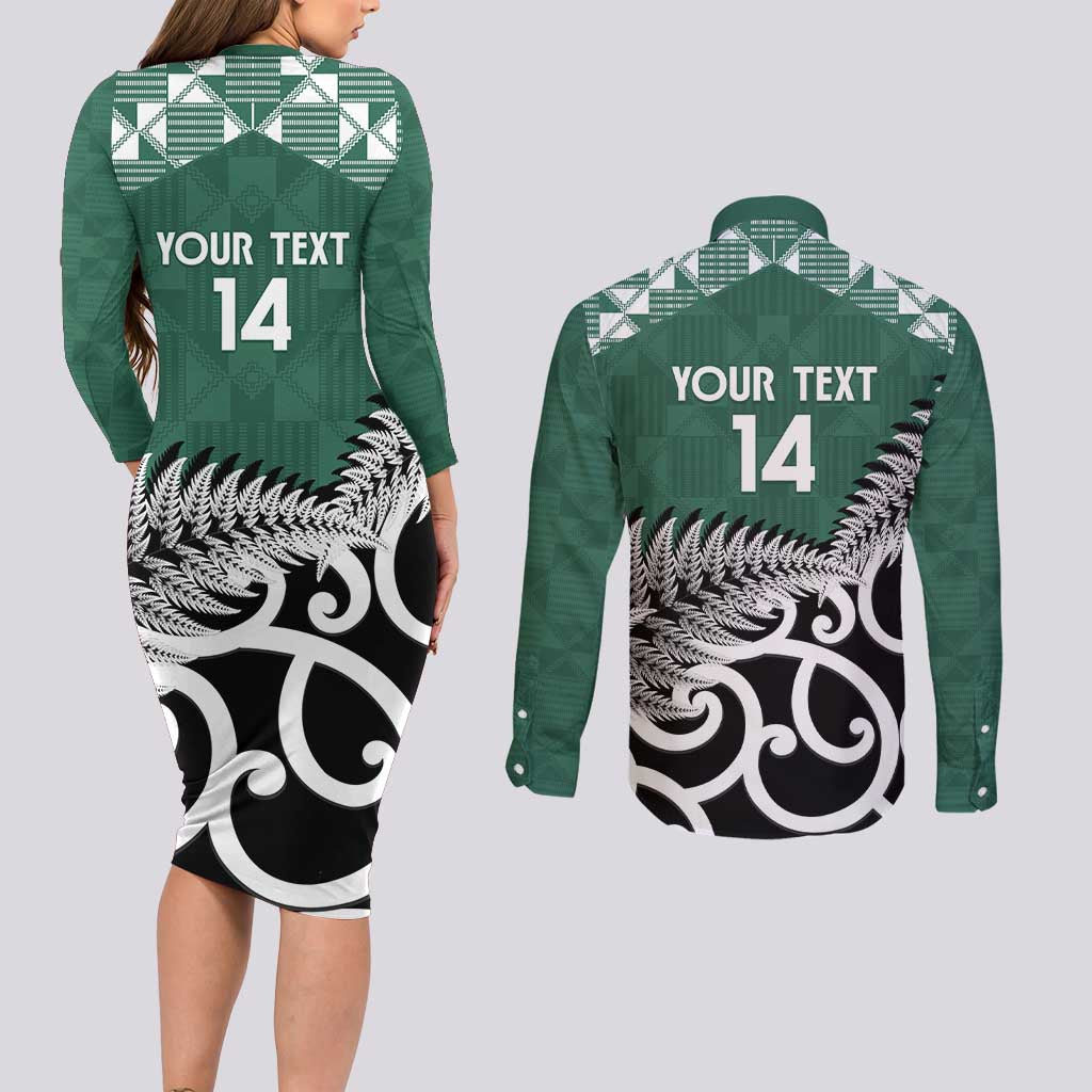New Zealand South Africa Rugby Custom Couples Matching Long Sleeve Bodycon Dress and Long Sleeve Button Shirt Springboks Kente All Black Maori Together - Aussie Hoodie