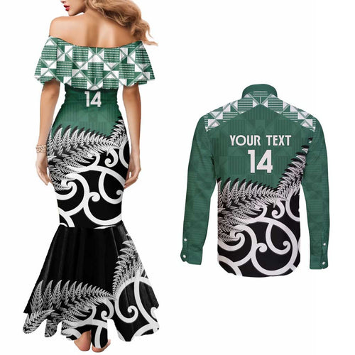 New Zealand South Africa Rugby Custom Couples Matching Mermaid Dress and Long Sleeve Button Shirt Springboks Kente All Black Maori Together - Aussie Hoodie
