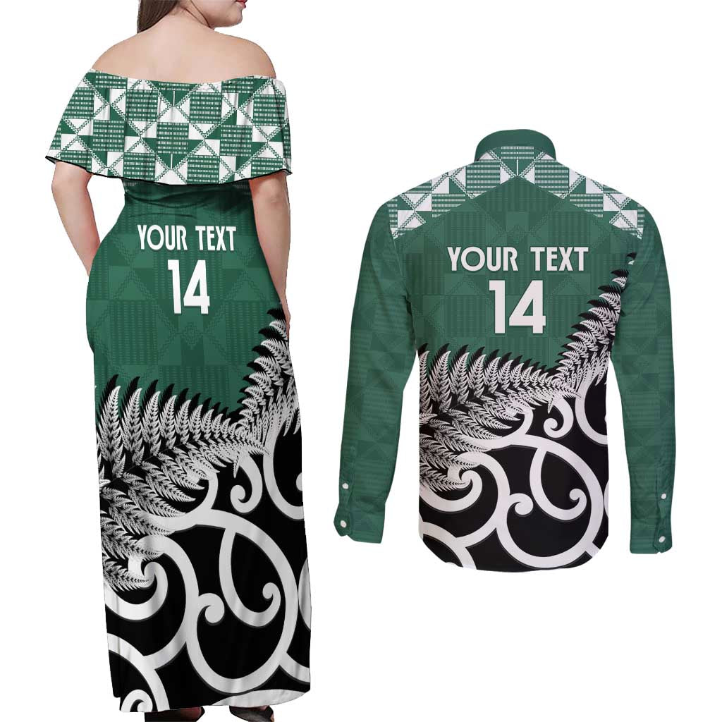 New Zealand South Africa Rugby Custom Couples Matching Off Shoulder Maxi Dress and Long Sleeve Button Shirt Springboks Kente All Black Maori Together - Aussie Hoodie