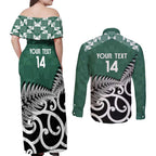 New Zealand South Africa Rugby Custom Couples Matching Off Shoulder Maxi Dress and Long Sleeve Button Shirt Springboks Kente All Black Maori Together - Aussie Hoodie