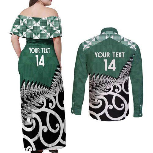 New Zealand South Africa Rugby Custom Couples Matching Off Shoulder Maxi Dress and Long Sleeve Button Shirt Springboks Kente All Black Maori Together - Aussie Hoodie