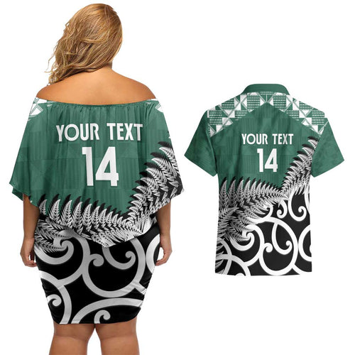 New Zealand South Africa Rugby Custom Couples Matching Off Shoulder Short Dress and Hawaiian Shirt Springboks Kente All Black Maori Together - Aussie Hoodie