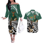 New Zealand South Africa Rugby Custom Couples Matching Off The Shoulder Long Sleeve Dress and Hawaiian Shirt Springboks Kente All Black Maori Together - Aussie Hoodie