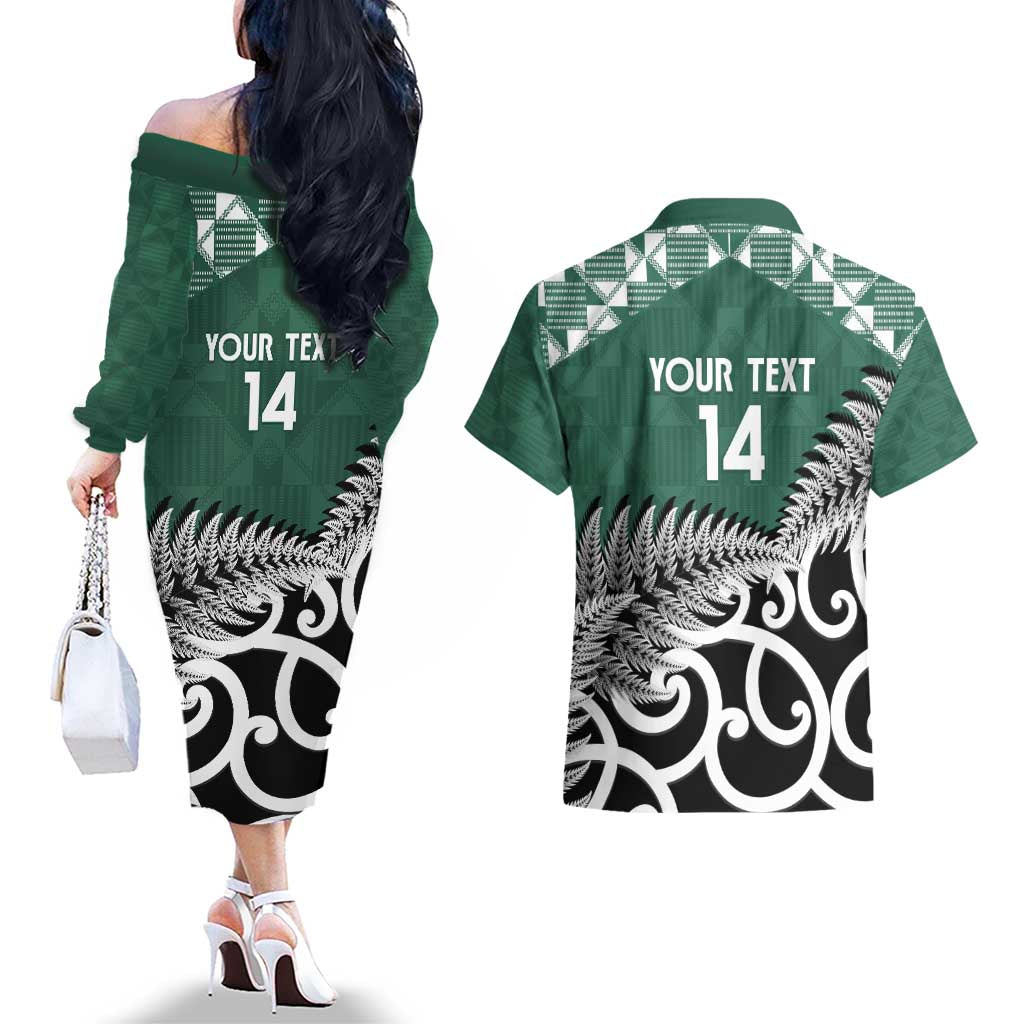 New Zealand South Africa Rugby Custom Couples Matching Off The Shoulder Long Sleeve Dress and Hawaiian Shirt Springboks Kente All Black Maori Together - Aussie Hoodie