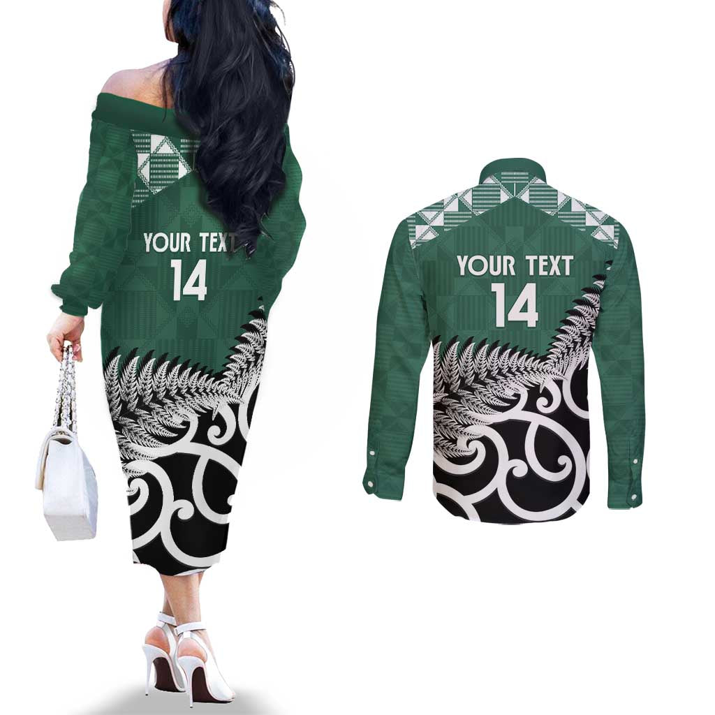 New Zealand South Africa Rugby Custom Couples Matching Off The Shoulder Long Sleeve Dress and Long Sleeve Button Shirt Springboks Kente All Black Maori Together - Aussie Hoodie
