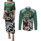 New Zealand South Africa Rugby Custom Couples Matching Puletasi and Long Sleeve Button Shirt Springboks Kente All Black Maori Together - Aussie Hoodie