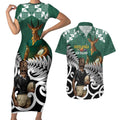 New Zealand South Africa Rugby Custom Couples Matching Short Sleeve Bodycon Dress and Hawaiian Shirt Springboks Kente All Black Maori Together - Aussie Hoodie