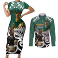New Zealand South Africa Rugby Custom Couples Matching Short Sleeve Bodycon Dress and Long Sleeve Button Shirt Springboks Kente All Black Maori Together - Aussie Hoodie