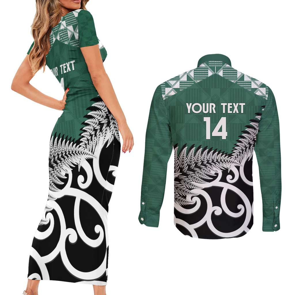 New Zealand South Africa Rugby Custom Couples Matching Short Sleeve Bodycon Dress and Long Sleeve Button Shirt Springboks Kente All Black Maori Together - Aussie Hoodie