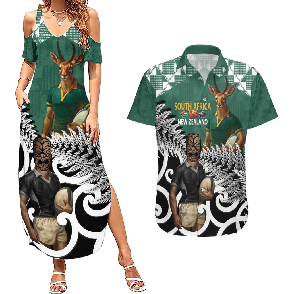 New Zealand South Africa Rugby Custom Couples Matching Summer Maxi Dress and Hawaiian Shirt Springboks Kente All Black Maori Together - Aussie Hoodie