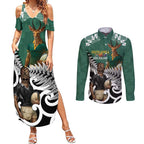 New Zealand South Africa Rugby Custom Couples Matching Summer Maxi Dress and Long Sleeve Button Shirt Springboks Kente All Black Maori Together - Aussie Hoodie