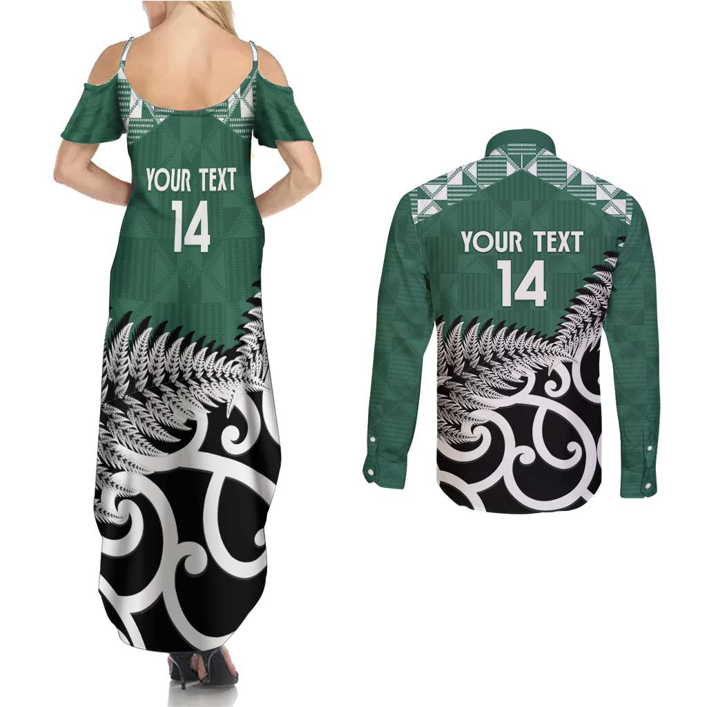 New Zealand South Africa Rugby Custom Couples Matching Summer Maxi Dress and Long Sleeve Button Shirt Springboks Kente All Black Maori Together - Aussie Hoodie