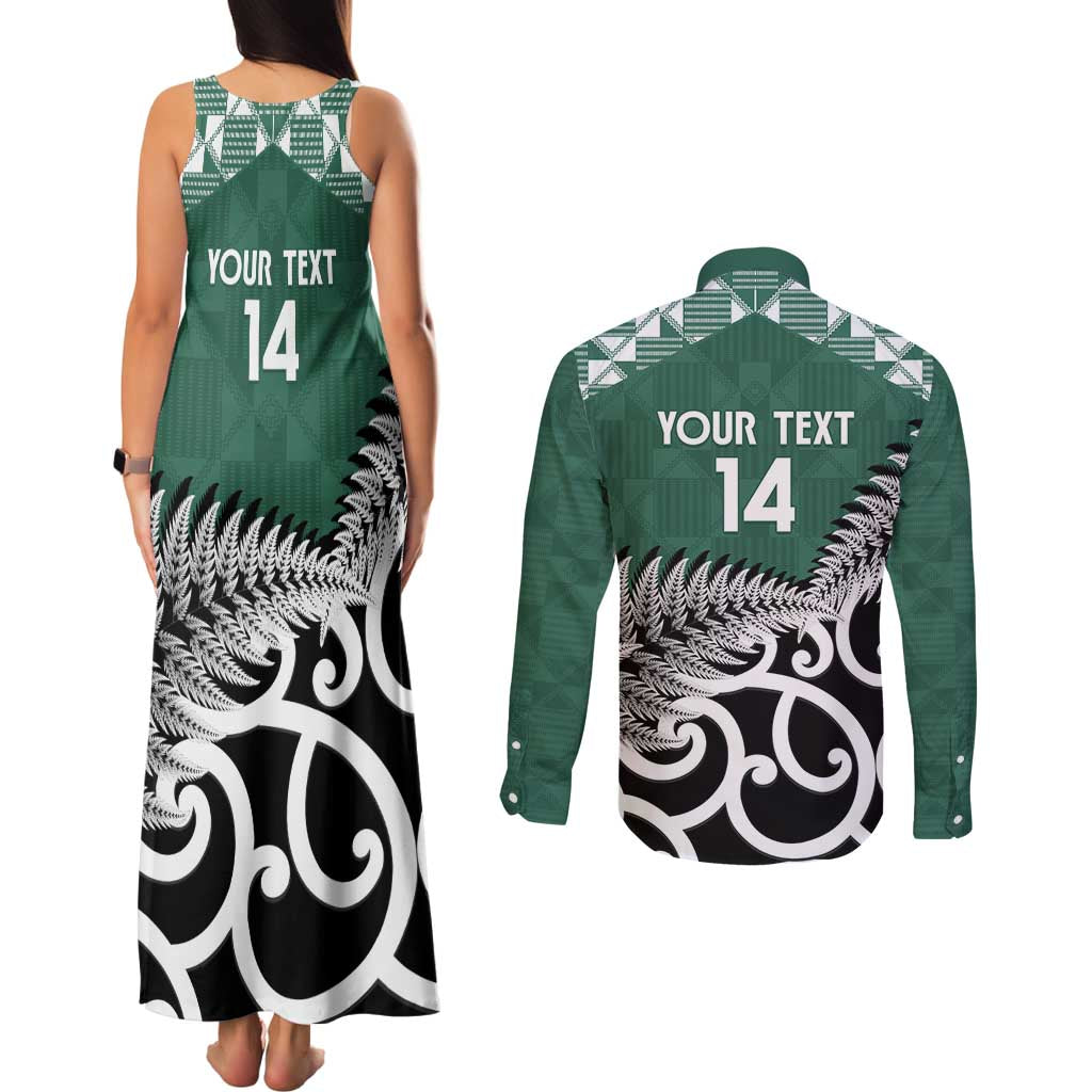 New Zealand South Africa Rugby Custom Couples Matching Tank Maxi Dress and Long Sleeve Button Shirt Springboks Kente All Black Maori Together - Aussie Hoodie