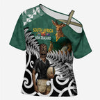 New Zealand South Africa Rugby Custom Cross Shoulder Shirt Springboks Kente All Black Maori Together - Aussie Hoodie