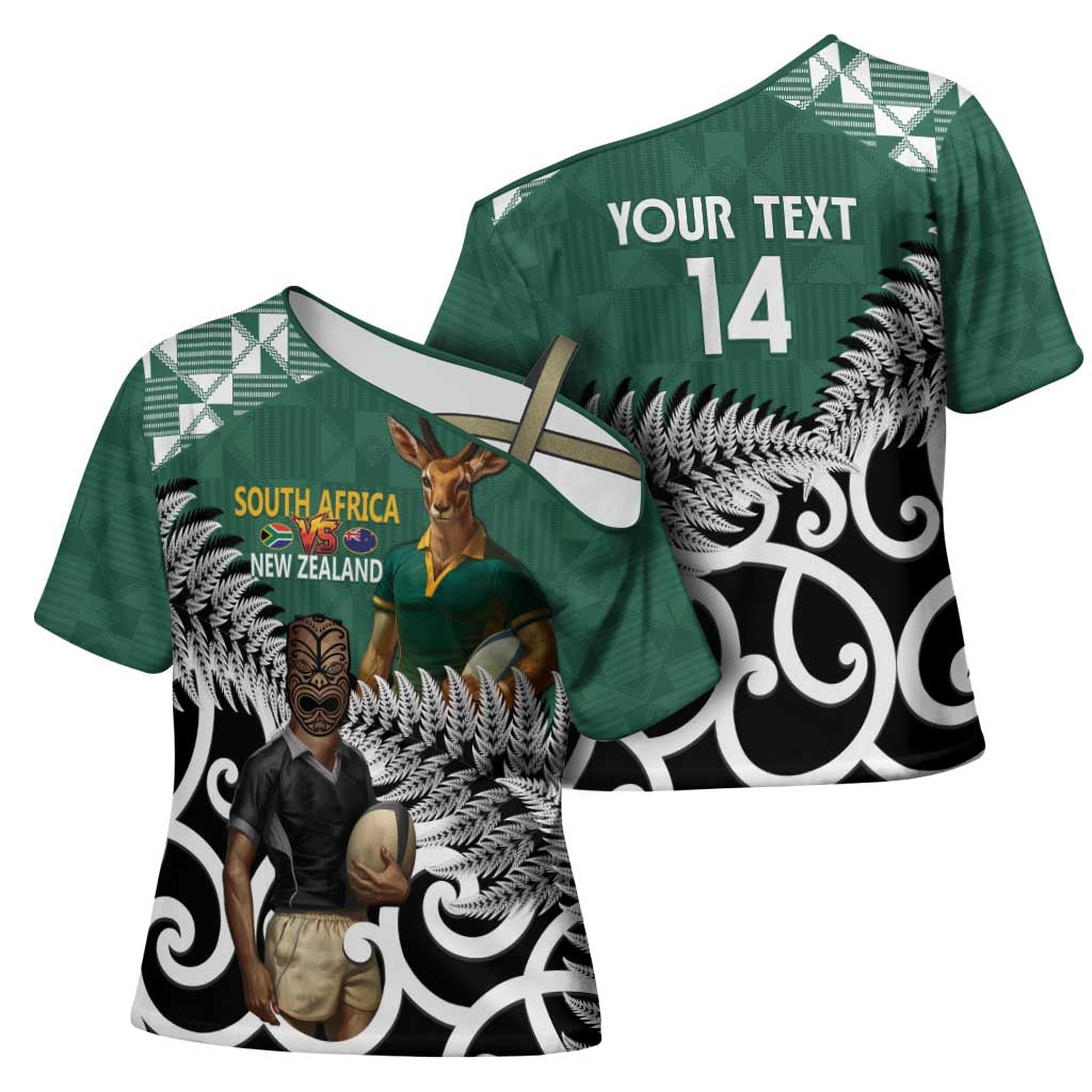 New Zealand South Africa Rugby Custom Cross Shoulder Shirt Springboks Kente All Black Maori Together - Aussie Hoodie