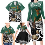 New Zealand South Africa Rugby Custom Family Matching Long Sleeve Bodycon Dress and Hawaiian Shirt Springboks Kente All Black Maori Together - Aussie Hoodie