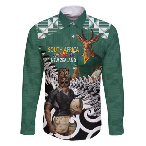New Zealand South Africa Rugby Custom Family Matching Long Sleeve Bodycon Dress and Hawaiian Shirt Springboks Kente All Black Maori Together - Aussie Hoodie