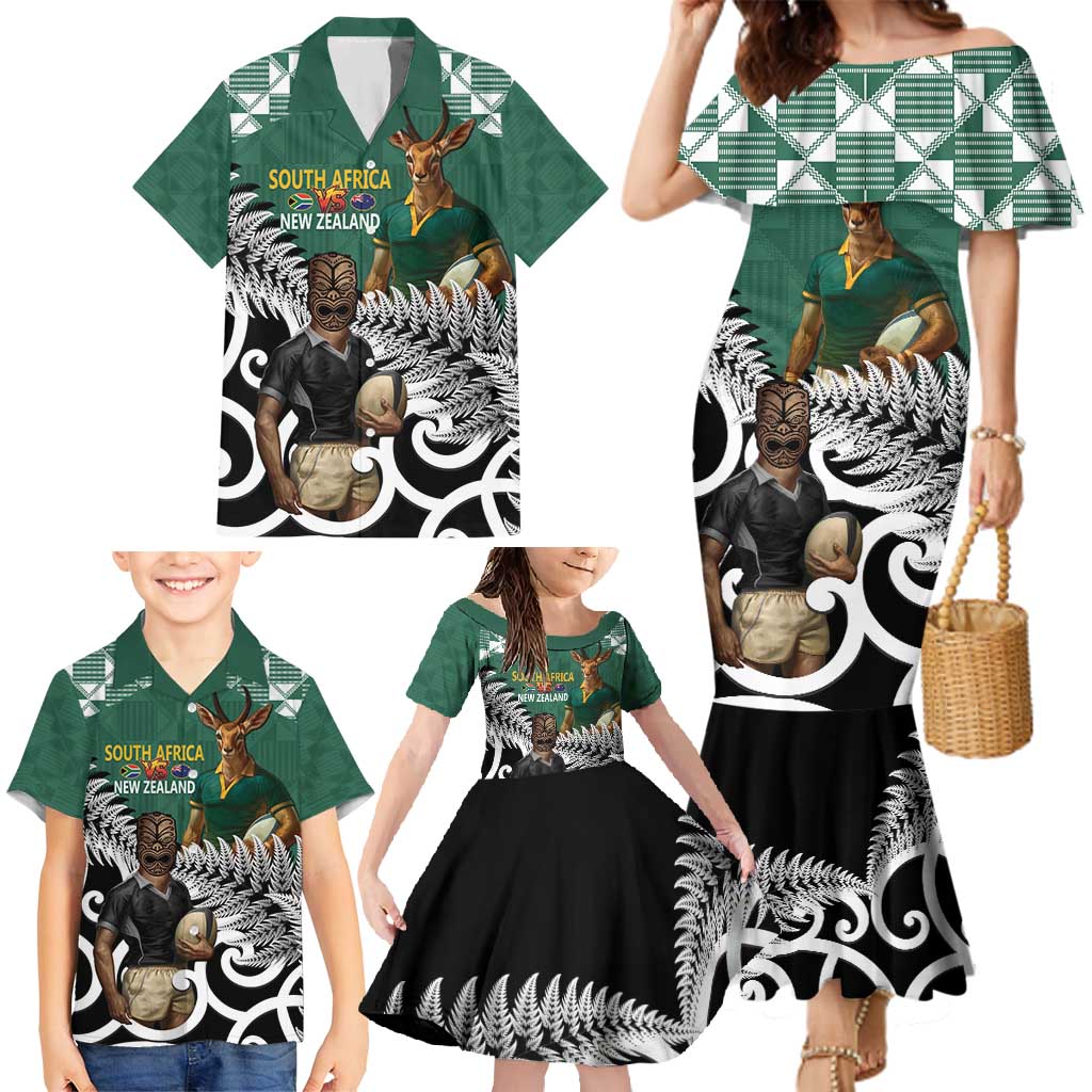 New Zealand South Africa Rugby Custom Family Matching Mermaid Dress and Hawaiian Shirt Springboks Kente All Black Maori Together - Aussie Hoodie