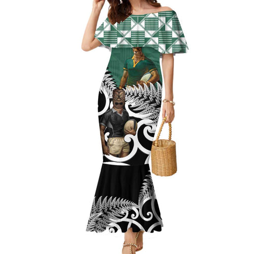 New Zealand South Africa Rugby Custom Family Matching Mermaid Dress and Hawaiian Shirt Springboks Kente All Black Maori Together - Aussie Hoodie
