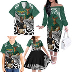 New Zealand South Africa Rugby Custom Family Matching Off The Shoulder Long Sleeve Dress and Hawaiian Shirt Springboks Kente All Black Maori Together - Aussie Hoodie