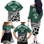 New Zealand South Africa Rugby Custom Family Matching Off The Shoulder Long Sleeve Dress and Hawaiian Shirt Springboks Kente All Black Maori Together - Aussie Hoodie