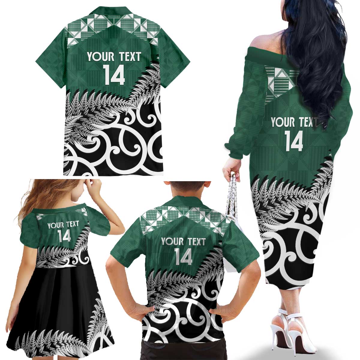 New Zealand South Africa Rugby Custom Family Matching Off The Shoulder Long Sleeve Dress and Hawaiian Shirt Springboks Kente All Black Maori Together - Aussie Hoodie
