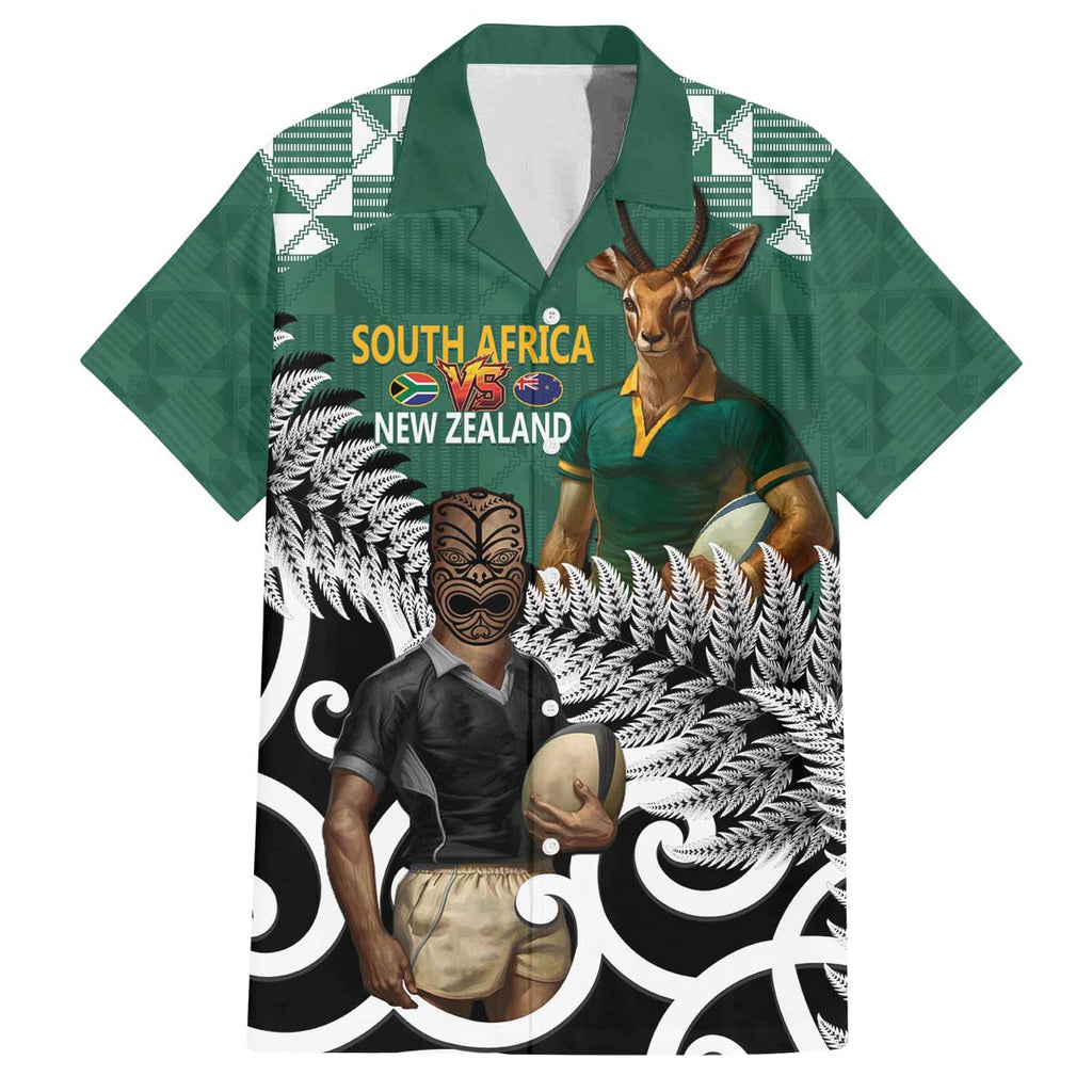 New Zealand South Africa Rugby Custom Family Matching Off The Shoulder Long Sleeve Dress and Hawaiian Shirt Springboks Kente All Black Maori Together - Aussie Hoodie