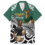 New Zealand South Africa Rugby Custom Family Matching Off The Shoulder Long Sleeve Dress and Hawaiian Shirt Springboks Kente All Black Maori Together - Aussie Hoodie