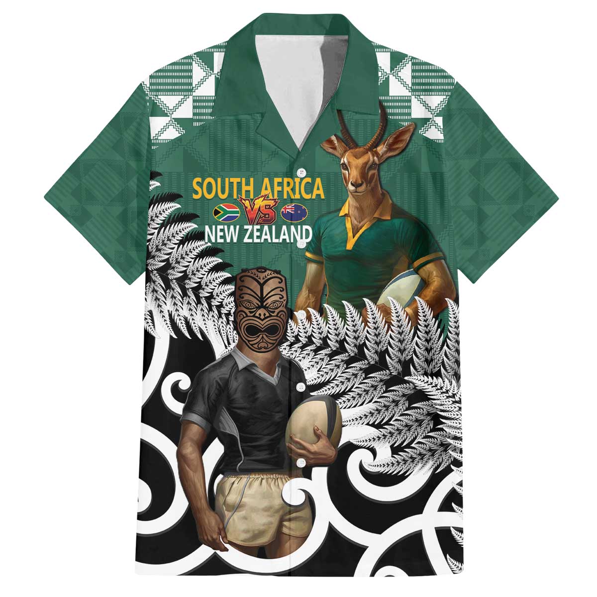 New Zealand South Africa Rugby Custom Family Matching Off The Shoulder Long Sleeve Dress and Hawaiian Shirt Springboks Kente All Black Maori Together - Aussie Hoodie