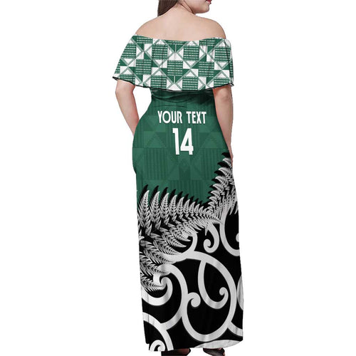 New Zealand South Africa Rugby Custom Family Matching Off Shoulder Maxi Dress and Hawaiian Shirt Springboks Kente All Black Maori Together - Aussie Hoodie