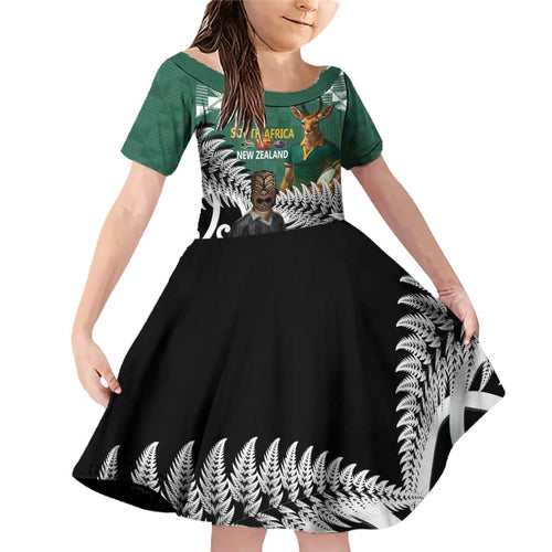 New Zealand South Africa Rugby Custom Family Matching Off Shoulder Short Dress and Hawaiian Shirt Springboks Kente All Black Maori Together - Aussie Hoodie