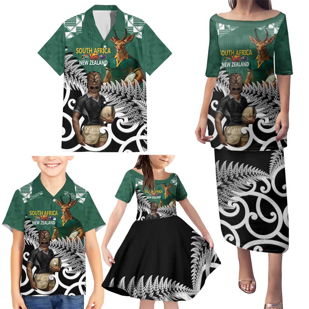 New Zealand South Africa Rugby Custom Family Matching Puletasi and Hawaiian Shirt Springboks Kente All Black Maori Together - Aussie Hoodie